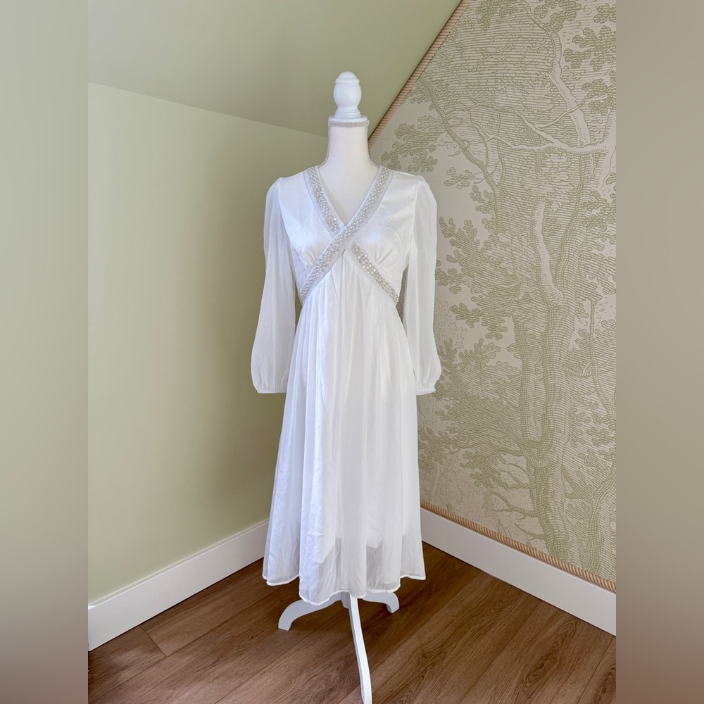 NWOT White V Neck Fit&Flare Dress Size L Wedding Baby Shower Tea Party